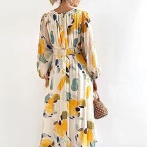 Sissyaki Women's Long Sleeve Boho Floral Maxi Dress